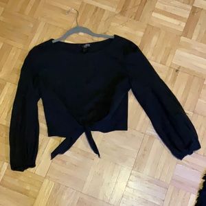 Black Tie Front Blouse